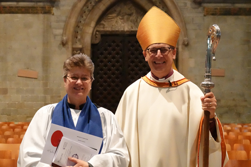 Claire Darnborough with Bishop Martin