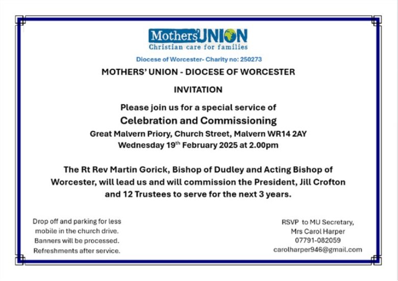 Invite to the Mothers Union commissioning service