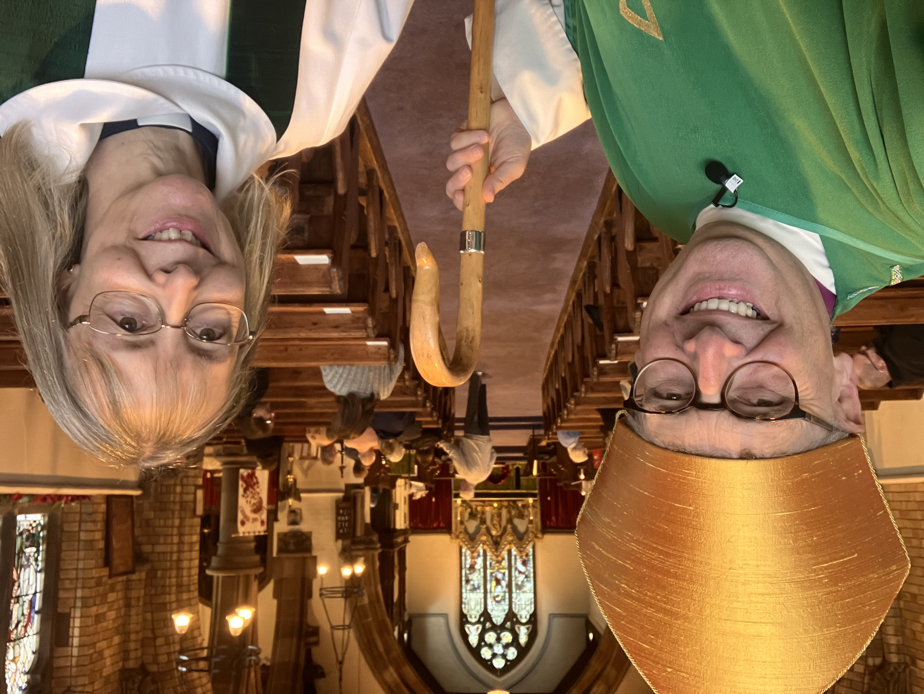 Bishop Martin taking a selfie with Ann Cogle at the back of St Godwald's Church