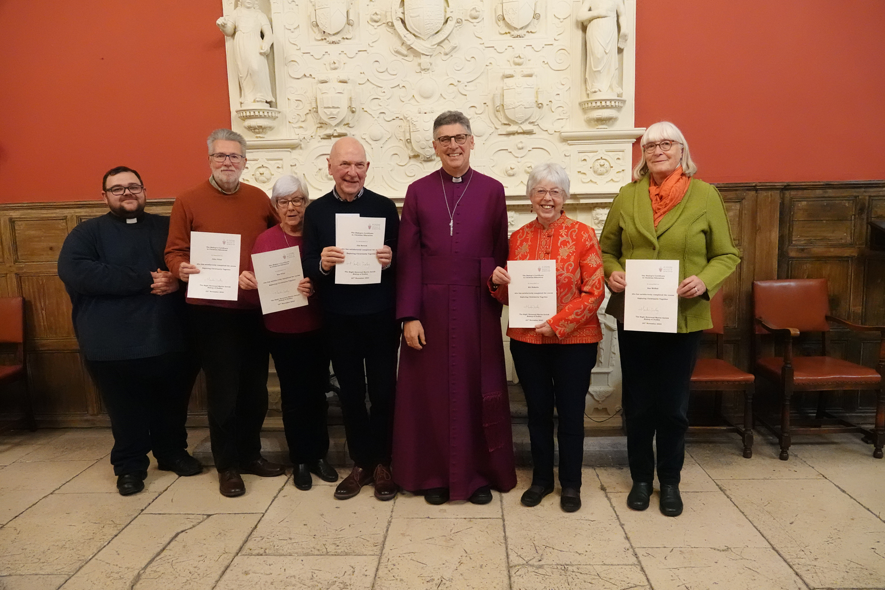 The group of people who completed their Bishop's certificate in Malvern standing with Bishop Martin
