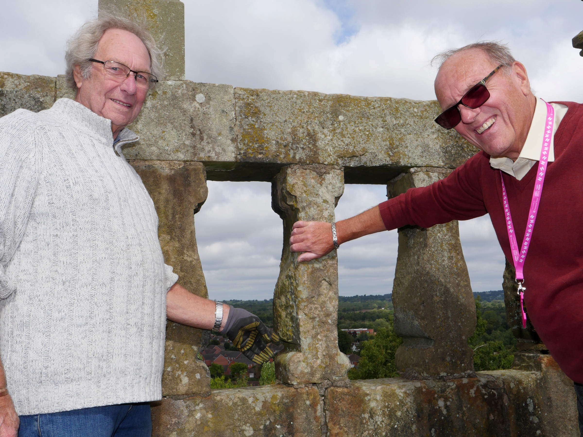 Alvechurch tower captain and churchwarden look at the some the damage to the tower at St Laurence Church