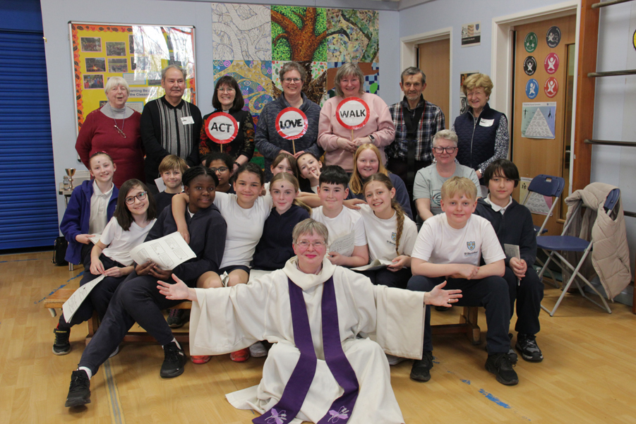 Sarah Northall & other church members with St Barnabas school worship group