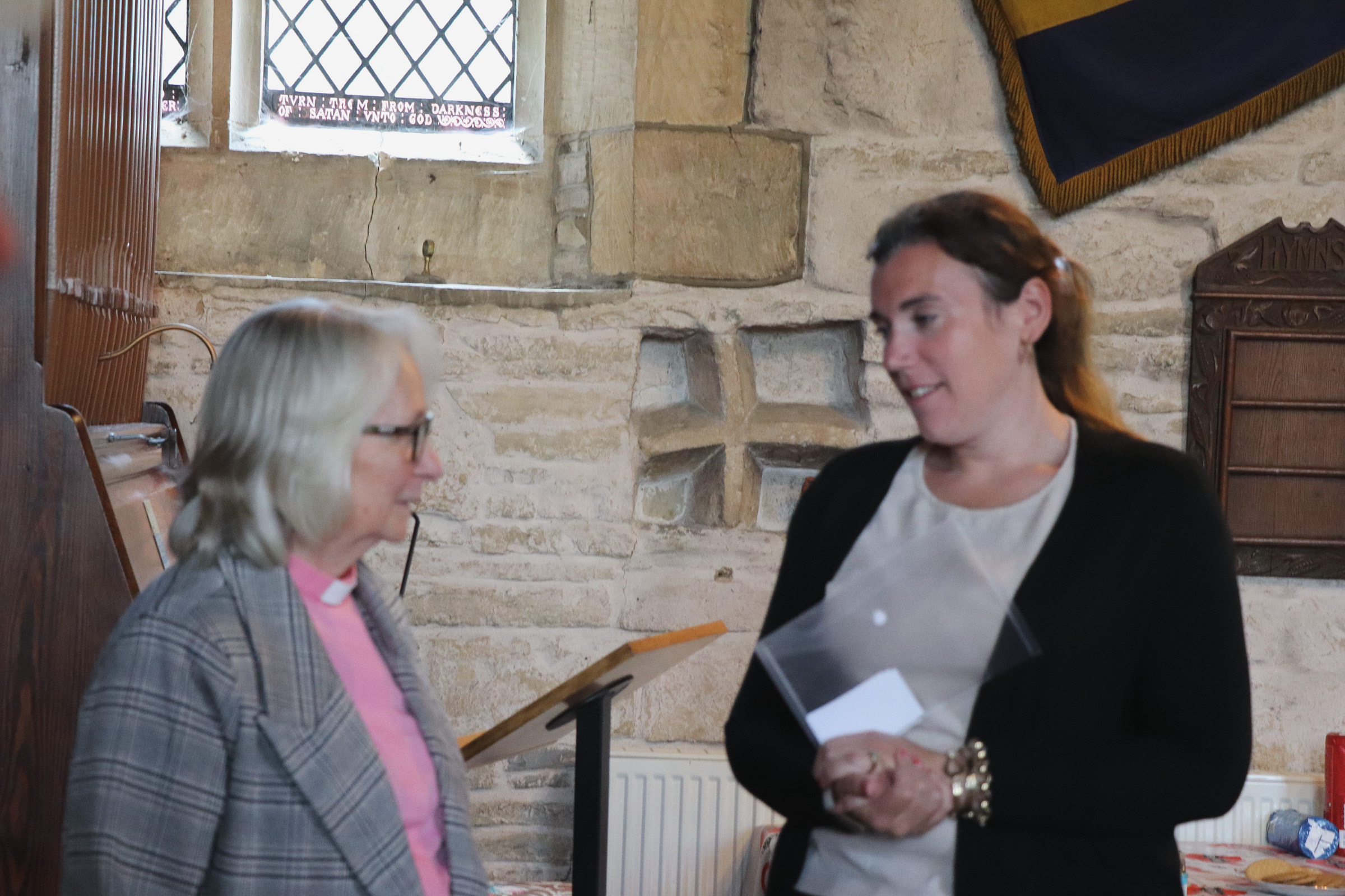 Caroline Green chatting to Abi Smith