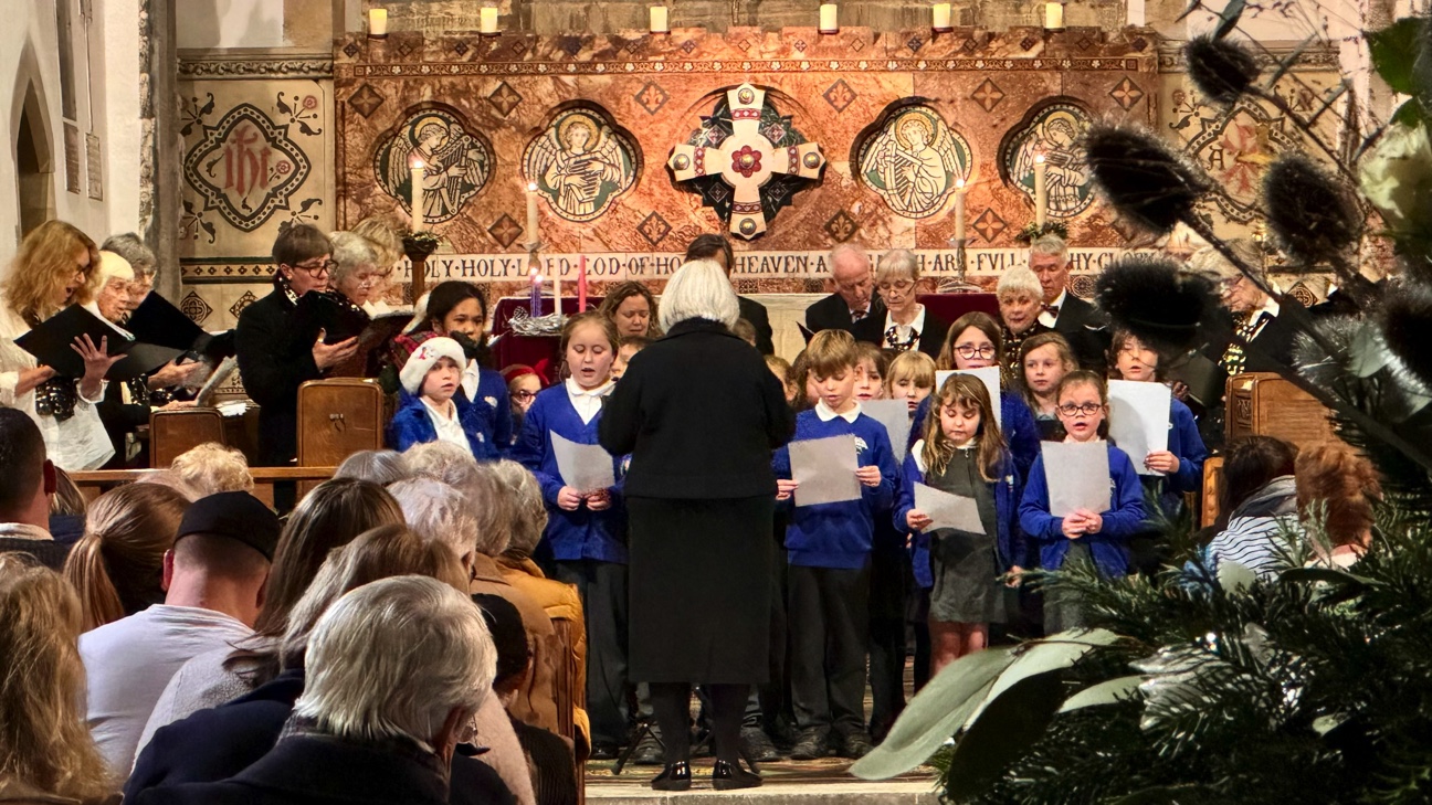 Children's choir singing at the Five alive carol service