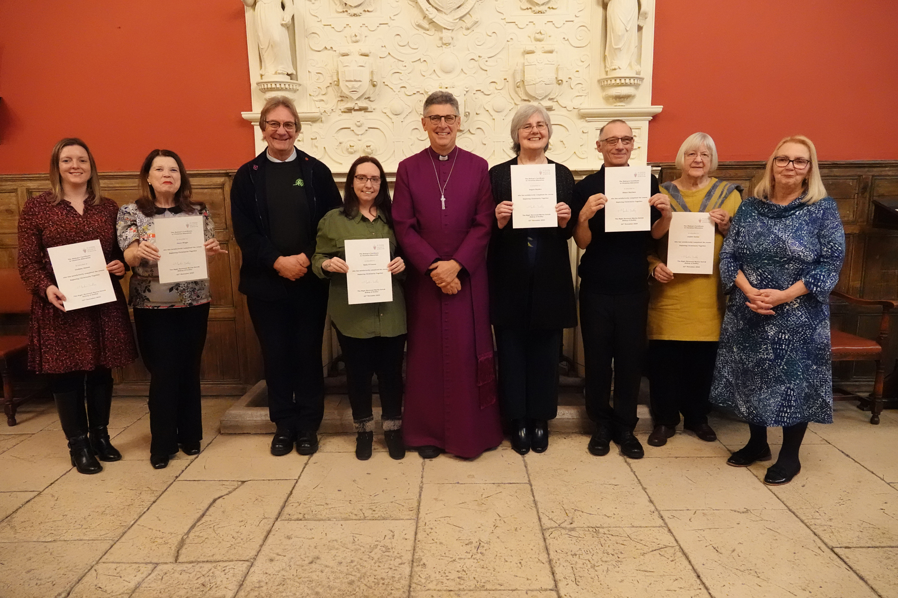 The group who did their bishops certificate in Cradley Heath standing with Bishop Martin