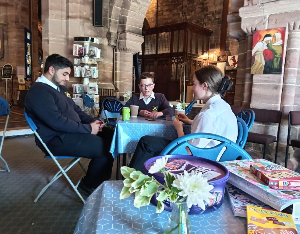 Three students enjoy St Johns Halesowen post exam chill out space