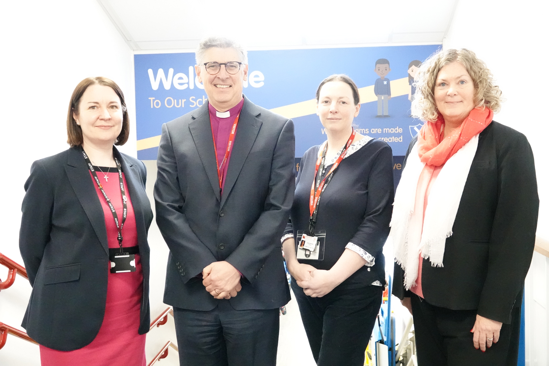 Bishop Martin standing with the CEO & SENDCo of DoWMAT and head of Netherton school