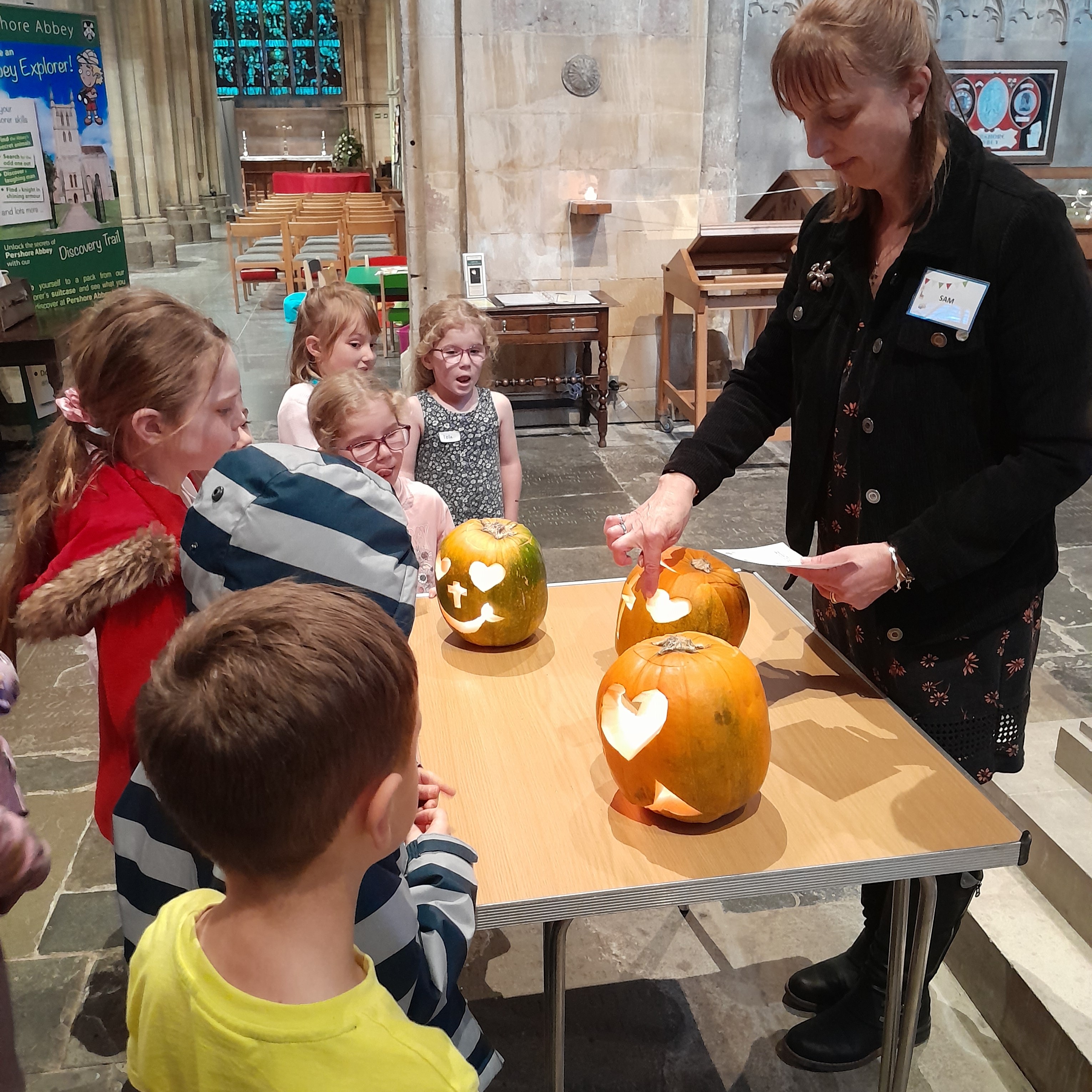 Christian themed pumpkins at Pershore Abbey's Light Party 