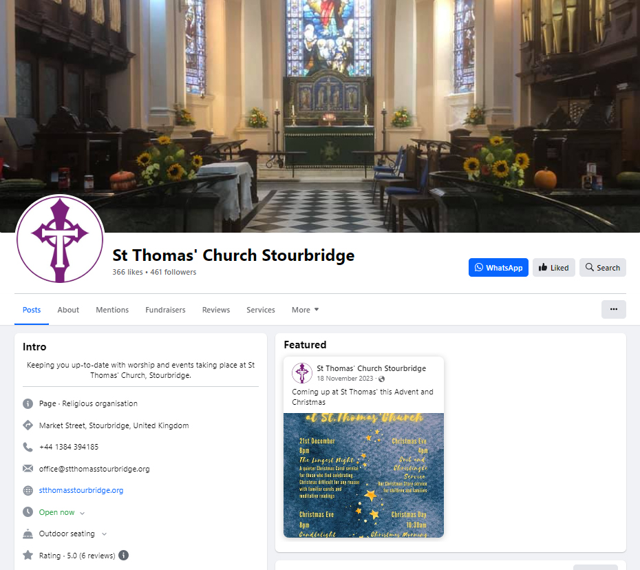 Facebook page for St Thomas, Stourbridge