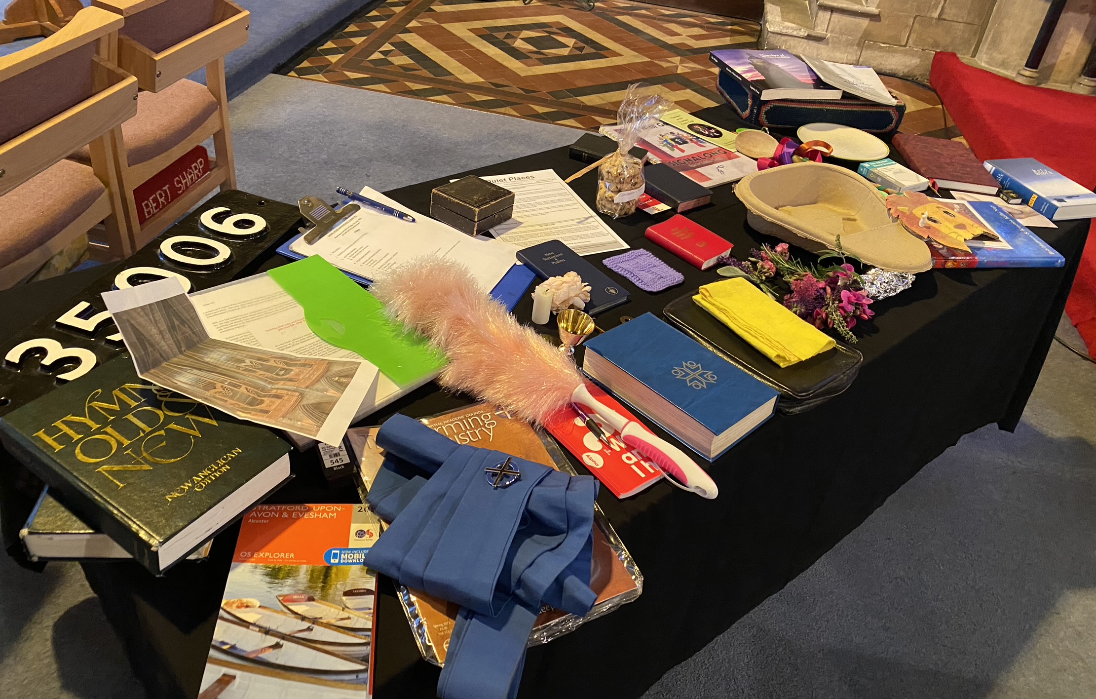Items on a table which represent different ministries