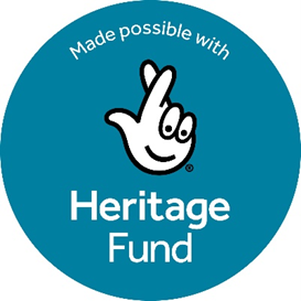 National lottery logo which says 'made possible with heritage fund'. 