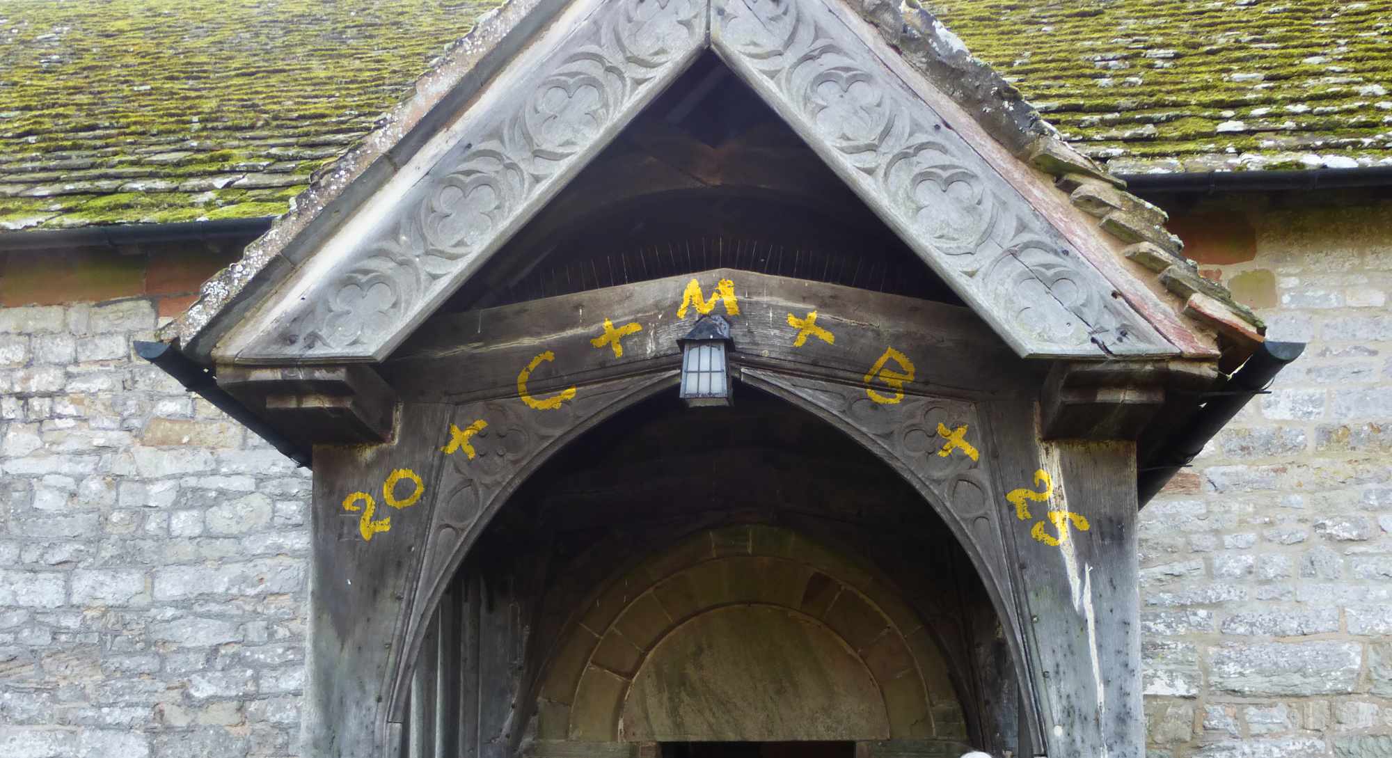 A church door blessed with chalk for Epiphany