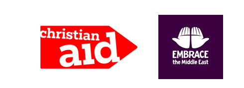 Logos for the charities Christian Aid and Embrace the Middle East