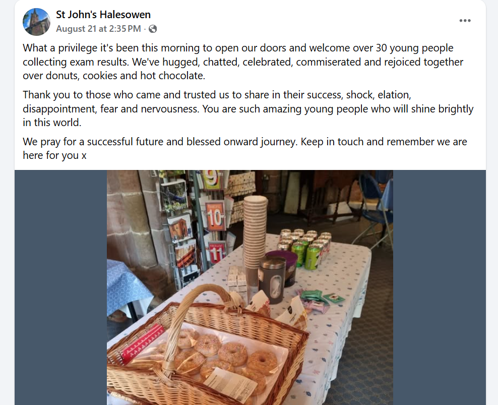 St Johns Halesowen GCSE Exam Results Day Facebook post