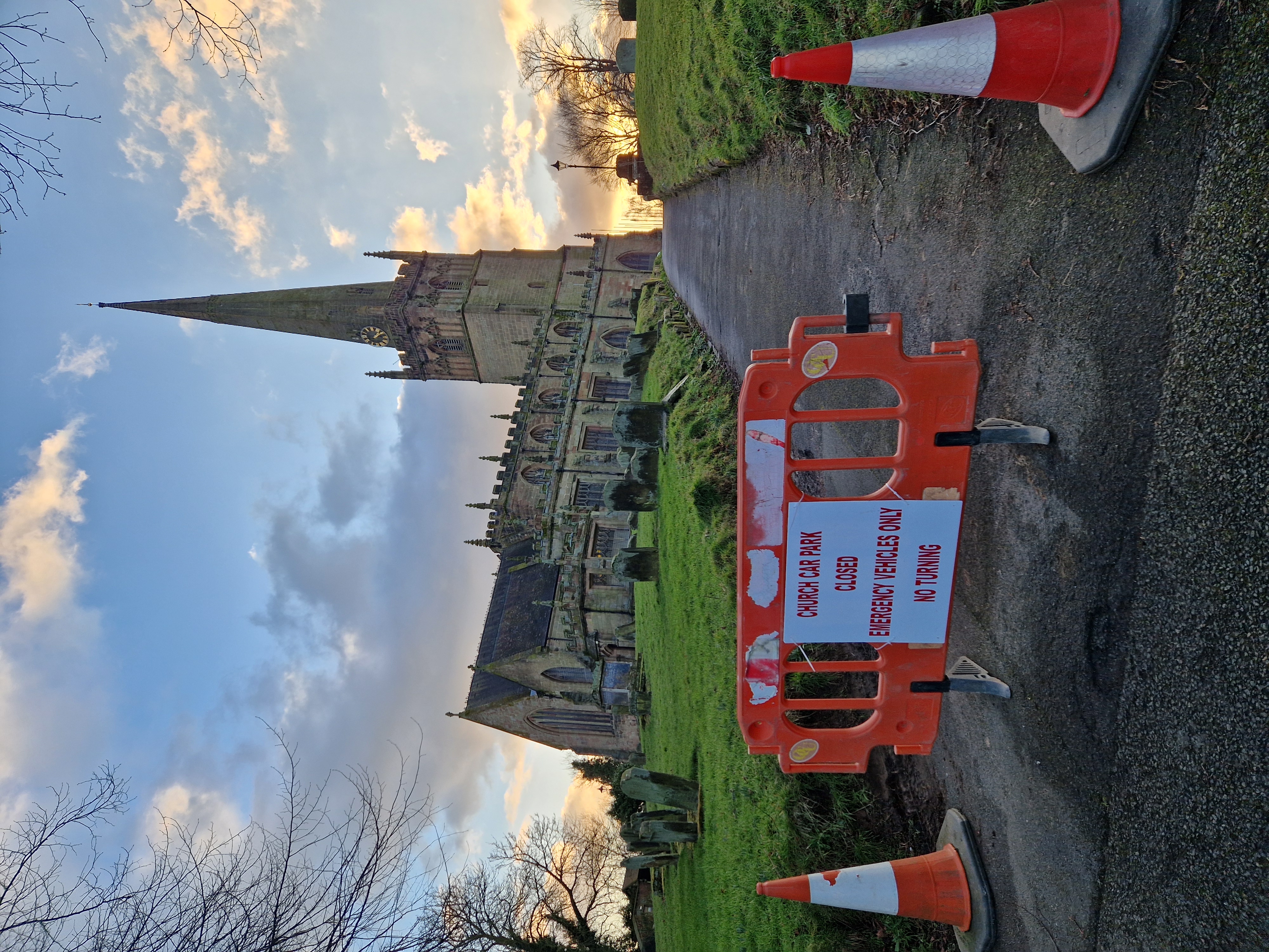 Picture of a fence across the drive to St John's church in Bromsgrove with a no entry sign