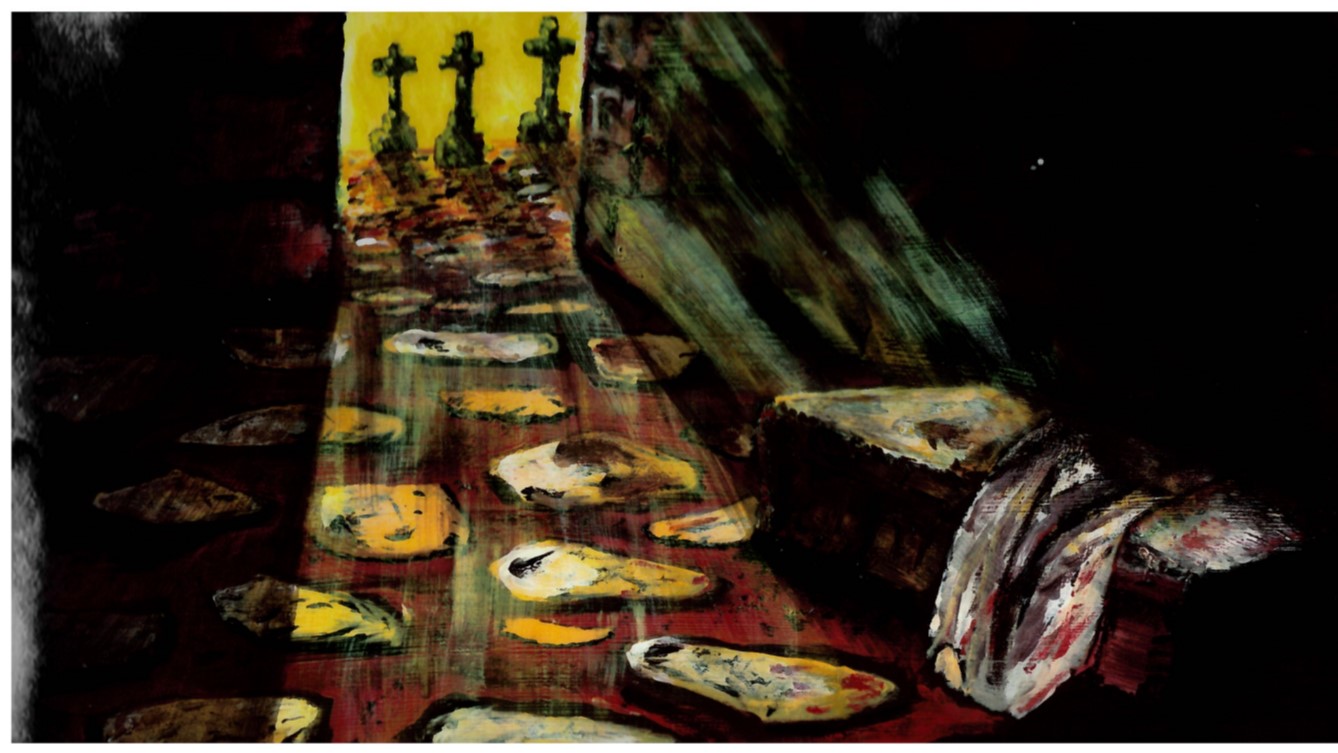 A painting by a prisoner depicting his journey to faith