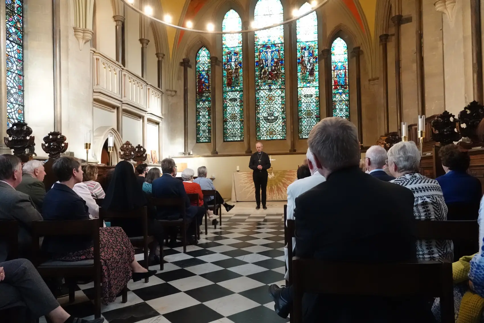 Archbishop Justin speaking to the pilgrimage group in the chapel at Lambeth Palace