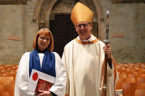 Sue Cousins with Bishop Martin