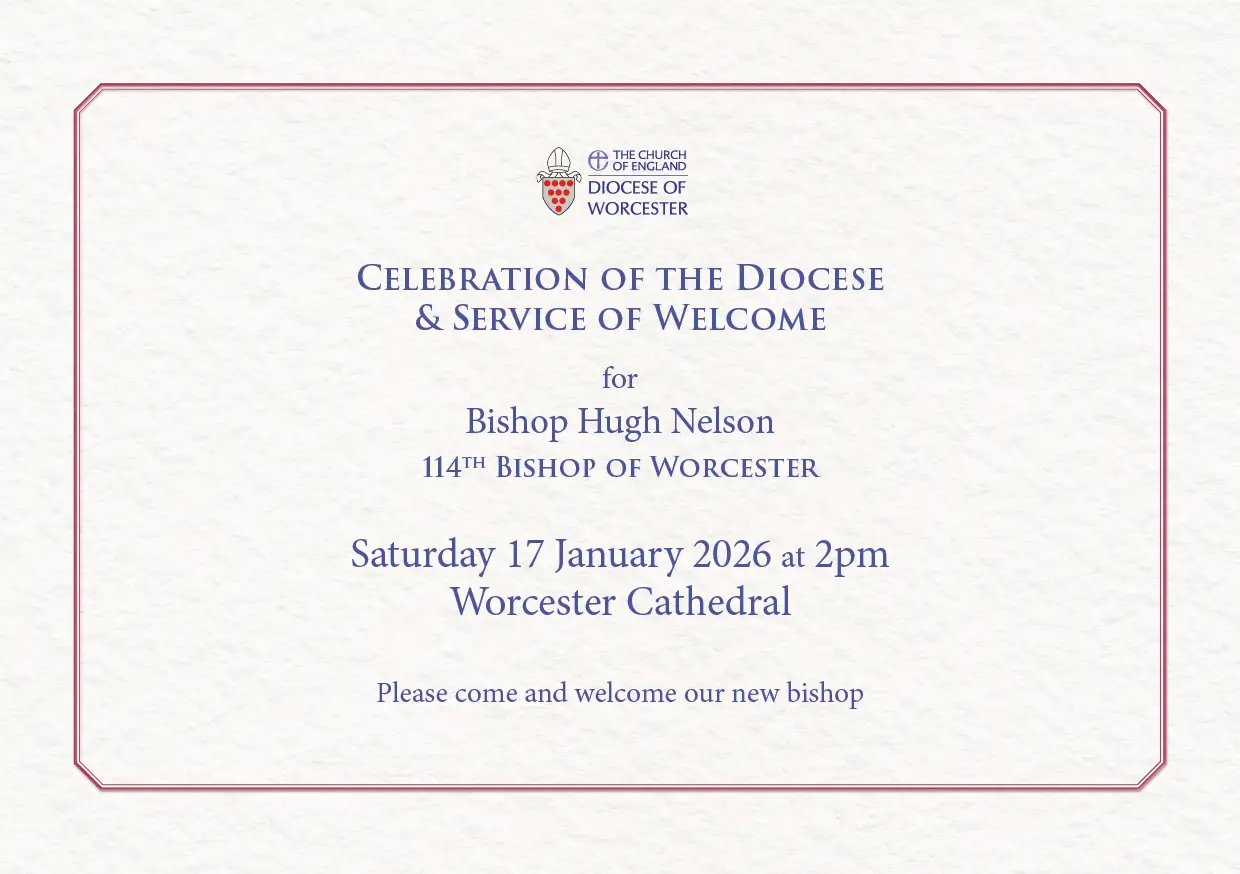 Invitation to the service of welcome for Bishop Hugh