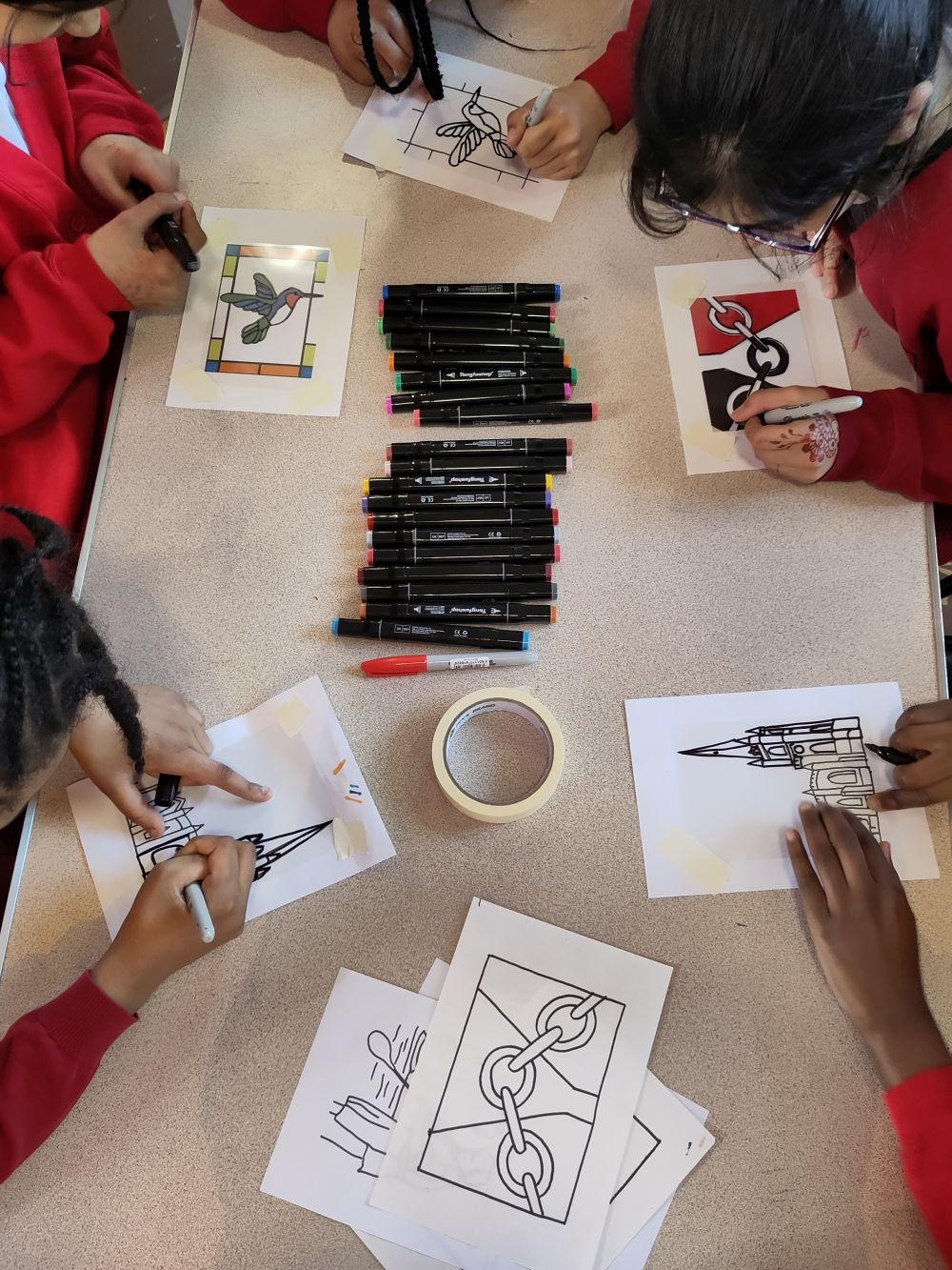 School children take part in a creative activity