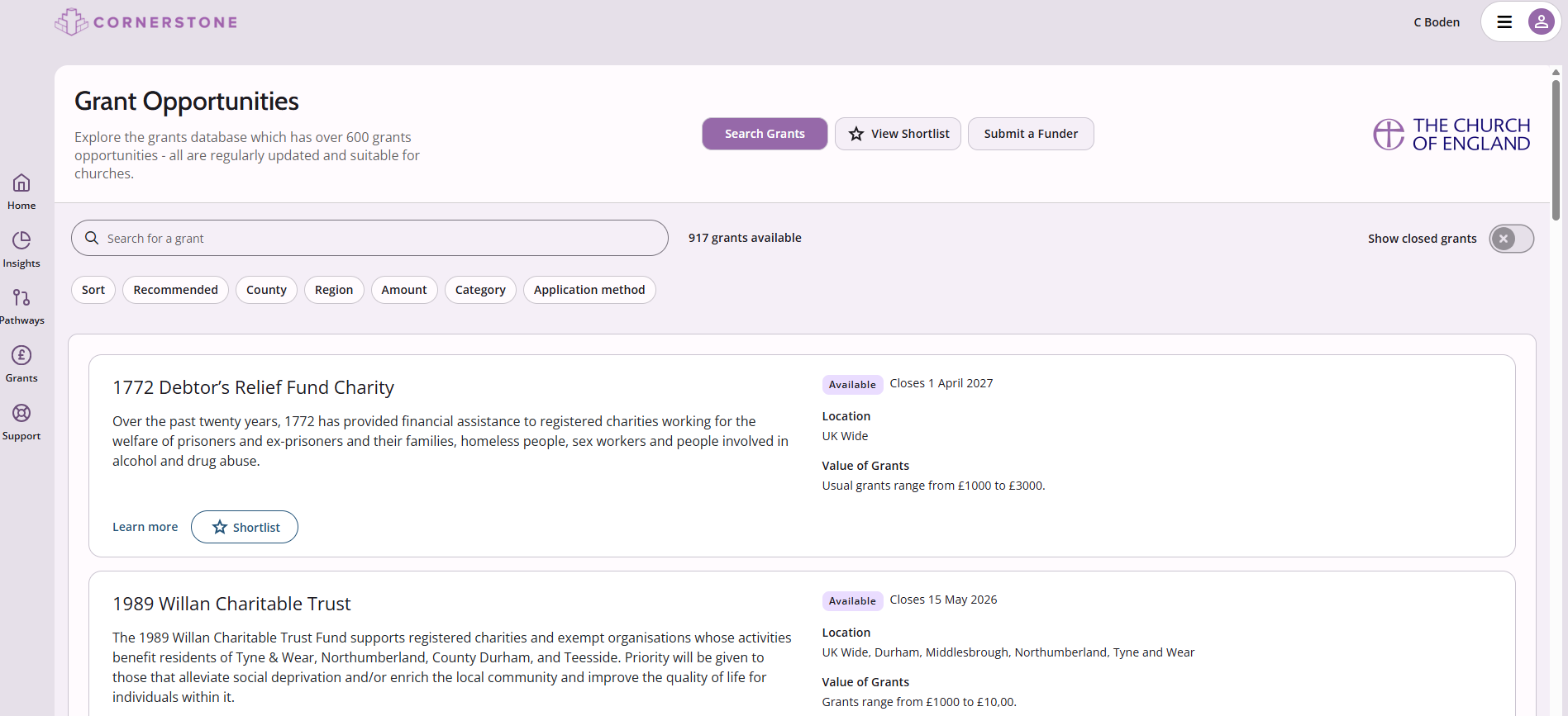 Screenshot of the Cornerstone website